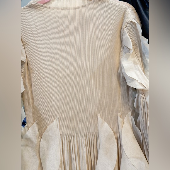 Cream Pleated Ruffle Dress - Picture 4 of 6